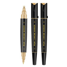3 Pack Dual Tip Liquid Gold Chrome Markers, Permanent Shiny Gold Pen for Most Surfaces, Golden Metallic