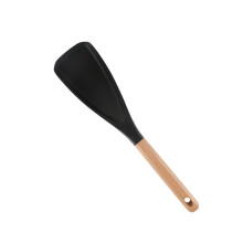 12" Wooden Cooking Spoon & Spatula – Multi-Function Scoop for Stirring, Baking, Stir-Frying – Black