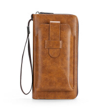 Men’s Large Capacity PU Leather Zipper Wallet, 8 Card Slots, Coin Pocket, Fits 6.9-Inch Phones, Business Organizer for Cash/Receipts