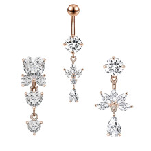 14G Hjerte Måne Kubisk Zirconia Navle Ringer Rose Gull Farge Dingle Magen Navlepiercing Banan Vektstang Mage Ring Sett
