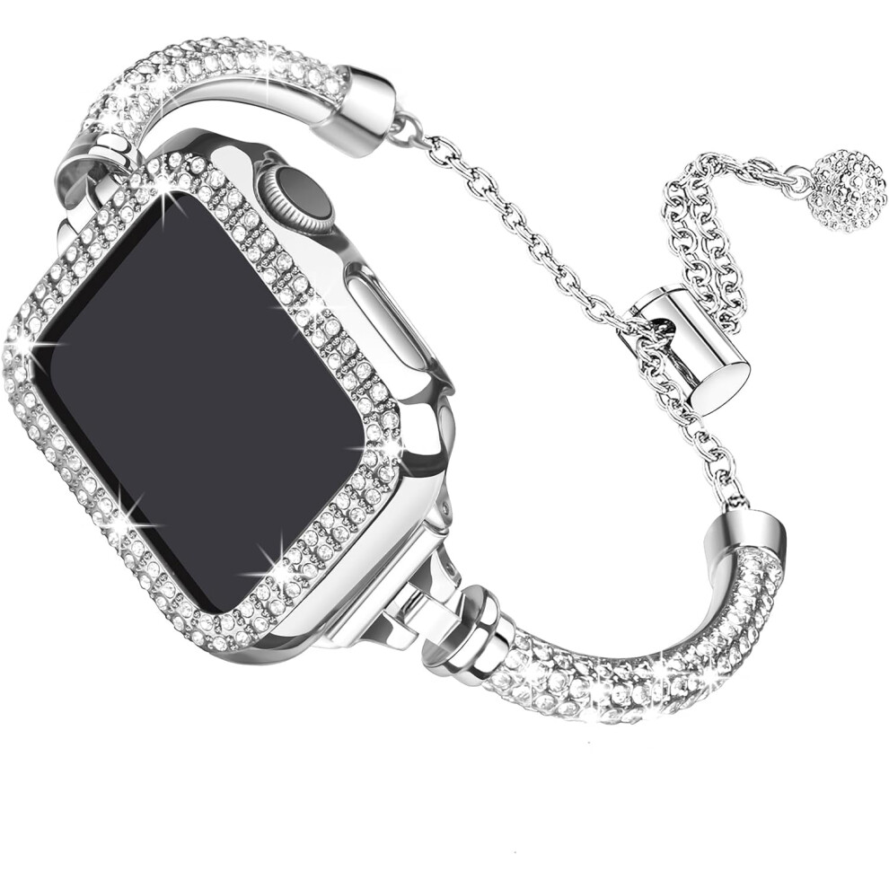 Xihama Bling Band & Case Compatible With Apple Watch 38/40/41/42/44/45Mm, Rhinestone Metal Bracelet For Iwatch Series 9/8/7/Se/6/5/4/3/2/1 9479868035874