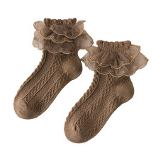 1 Pair Women Socks Lolita Ruffle Lace Decor Thin High Elasticity Anti-slip Soft Breathable Solid Color Sweat Absorption No Odor Dance Socks