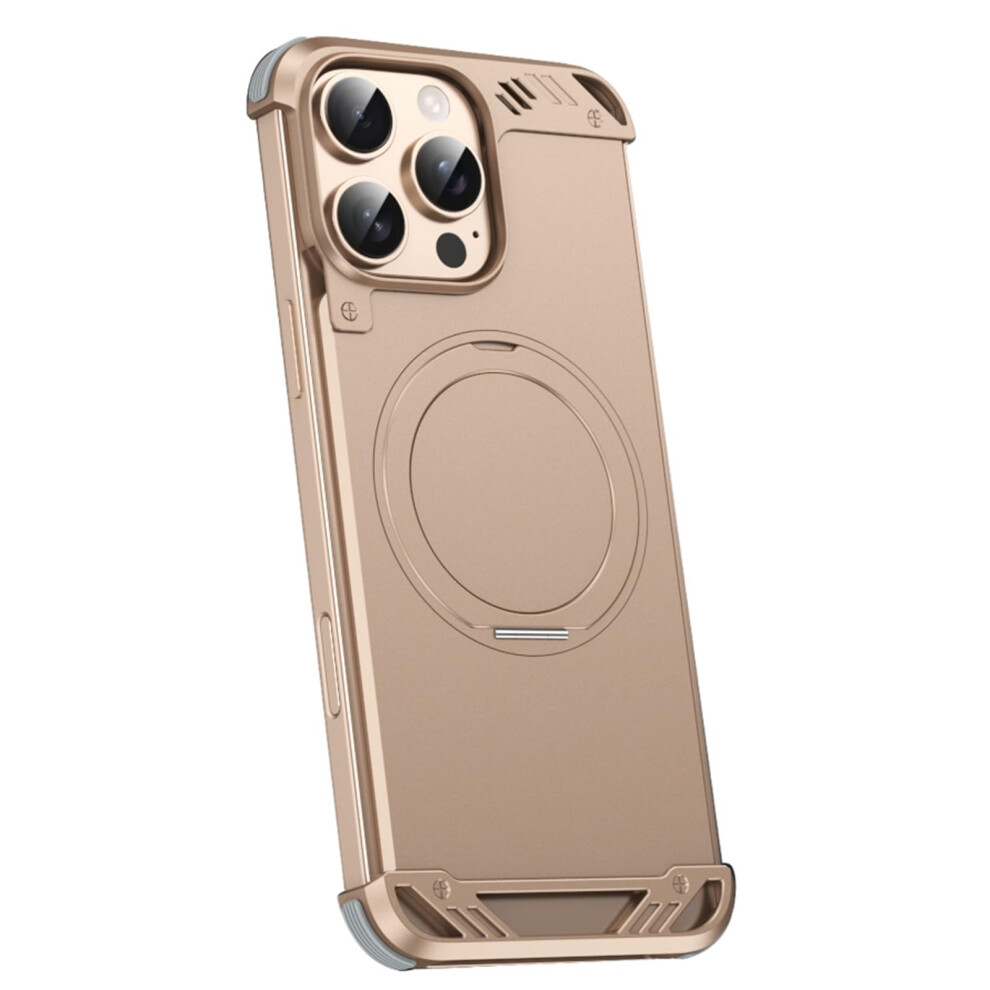 Case For Iphone 16 Pro Max Aluminum Alloy Magnetic Ring Stand Aromatherapy Heat Dissipation Cover Gold 9771547575559