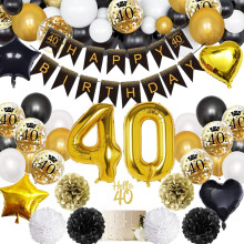 YANSION 40th Birthday Decorations Kit – Black & Gold Balloons, Banner, Confetti, Number 40 Balloon – Compatible with Party Themes