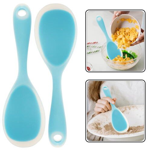 Kitchen Accessory Spatula Rice Spoons Silicone Transparent Blue 2Pcs for Cooking