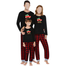 Family Matching Christmas Pajamas Women Cotton Jammies Men Clothes Sleepwear Long Sleeve Pjs(Black-Men/XL)