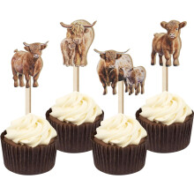 16 decorazioni in legno a forma di mucca delle Highlands per cupcake, stuzzicadenti per torte a tema bovini, decorazioni per baby shower e feste di