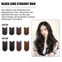 SSKFHGI V-Shaped Brown Black Wig, 50cm Long Straight Hair Extension, Invisible Seamless Half Head Cover, Compatible with V600b-4