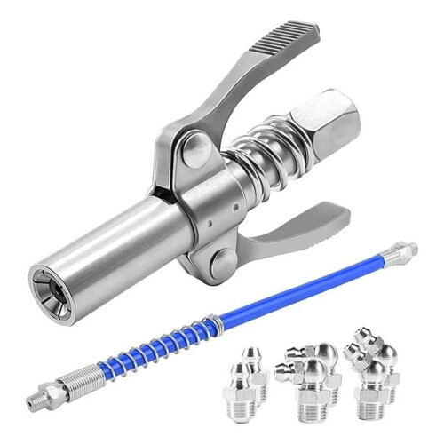 Quick Release Grease Coupler Grease Fitting Hose Coupler Double Handle Grease Tool Adapter QuickRelease Leak Proof Joint