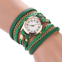 Women's Vintage Braided Faux Leather Bracelet Watch Green