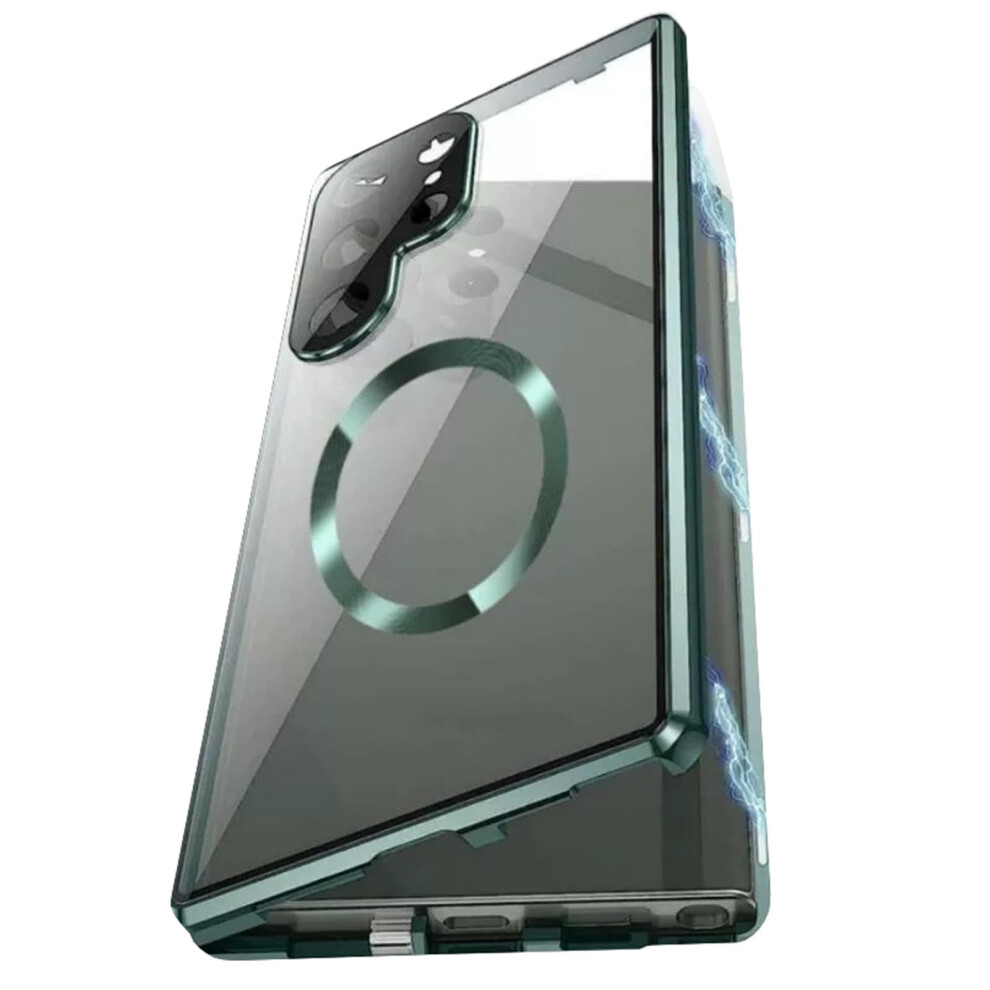 Magnetic Case For Samsung Galaxy S25 Ultra, Shockproof Metal Cover With Camera Lens Guard And Wireless Charging Green 9092120200508