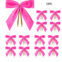 12-Pc Burgundy Velvet Christmas Bows, 3.5" Mini Wreath Decor – Easy-Attach for Tree, Garland, Gifts, Parties & New Year