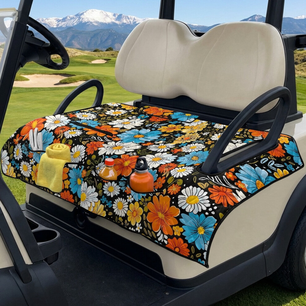 Golf Cart Seat Covers Compatible With Ezgo, Yamaha, Club Car Â Anti-Slip, Foldable 2-Seater Towel Blanket, Groovy Flower Design 9028731774336