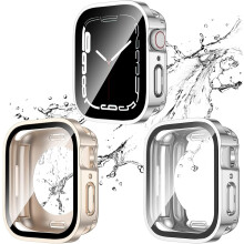 XiHAMA 2-in-1 Wasserdichte Hülle (2-in-1) kompatibel mit Apple Watch SE, SE6, 5, 4 – PC-Bumper + gehärtetes Glas, 360-Schutz