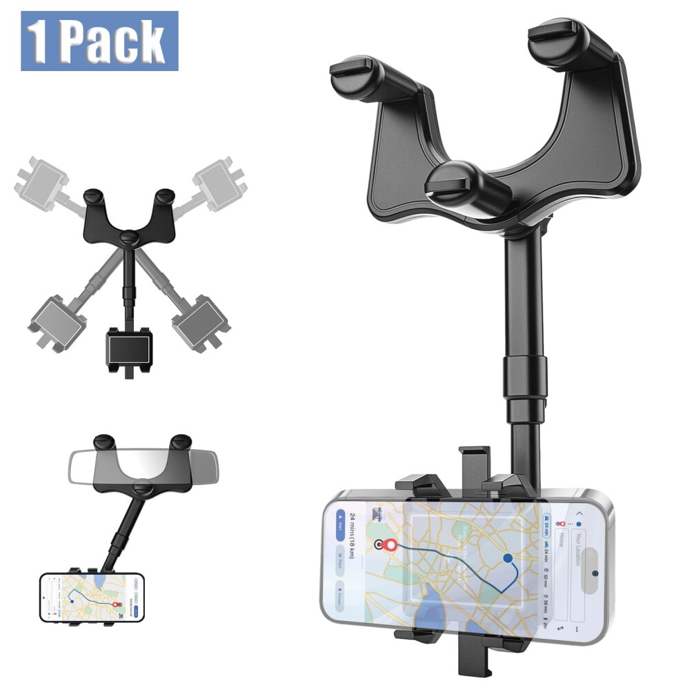1 Pack Rear View Mirror Phone Holder, 360Rotatable And Retractable Car Phone Holder Mount For All Mobile Phones And All Car, Black 9028731774688