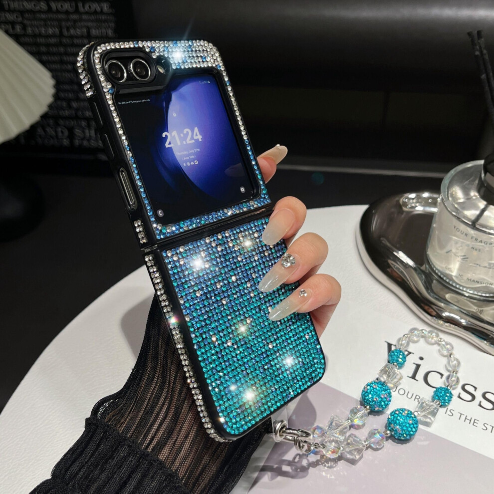 Glitter Case With 3D Sparkle Design, Shockproof Cover And Pearl Strap Â Blue For Samsung Galaxy Z Flip 5 Blue,White 9092120202045
