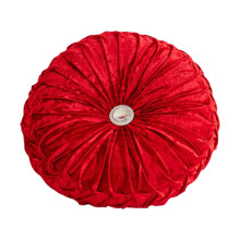 Round Pleated Pumpkin Throw Pillow, Vintage Velvet, 13.7" Dia, Red – Compatible with Sofa, Couch, Chair, Bed & Car