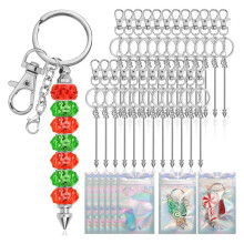 25 Pcs Beadable Keychain Bar Set, Silver Beaded Keychain with Resealable Gift Bag for DIY, for Pendant Keychain Making
