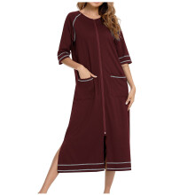 Pijama feminino Awdenio, camisola de inverno quente com zíper e bolsos, estilo folgado.