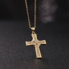 Náhrdelník s křížem a přívěskem pro ženy, miniaturní zirkon, měděný pokovený, pravé zlato pro ženy, šperky ke dni svatého Valentýna
