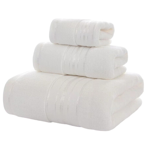 Lot de 3 serviettes de bain en coton doux,-Blanc d'origine