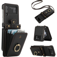 Wallet Phone Case Compatible with Samsung Galaxy Z Flip 4 5G (2022) – Crossbody Strap, Ring Stand, RFID Card Holder