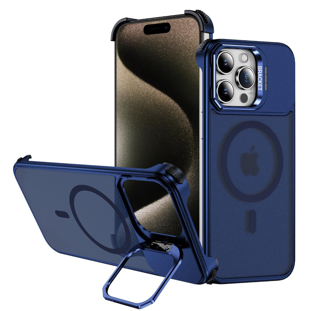 Metal Case With Kickstand For Magsafe Iphone 14 Pro Max, Slim Militarygrade Drop Protection, Blue 9771547576181