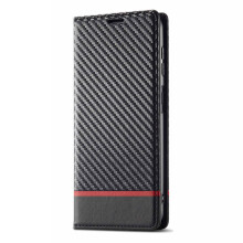 Leather Wallet Case with Magnetic Flap, Card Slots, Kickstand and Carbon Texture for Samsung Galaxy S25 Ultra