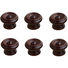Gamvdout Decorative Knobs 6Pcs Solid Wood Furniture Handles Single Hole Wooden Cabinet Door Drawer Round Handles Beech Round Handles Dark Brown