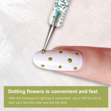 5-delers dobbeltsidig punkteringspennsett for neglekunst – glitterakrylhåndtak, strass-plukker, fine detaljer og blomsterdesigntips
