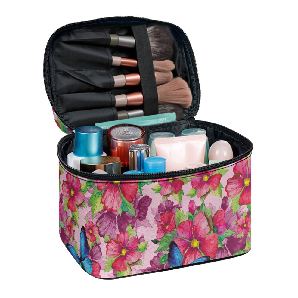 Flower Butterfly Kit Travel Cosmetic Organizer Bag with Brush Slots Polyester with Brush Holder With Brush Storage