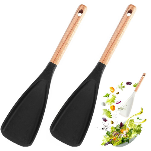 2Pcs Matte Multifunction Spatula Spoon for Cooking, 12.2" Spoon Spatula Silicone Cooking Utensils for Kitchen, Multi-function Spatula Spoon, Black