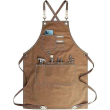 (Brown) Chef Apron, Adjustable Cross Back Canvas Apron,waterdrop Resistant Multipurpose