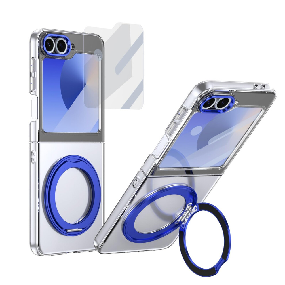 Case For Samsung Galaxy Z Flip 6 With BuiltâIn Screen Protector, 360 Ring Kickstand, Military Grade Shockproof Clear Cover Blue 9771547592372