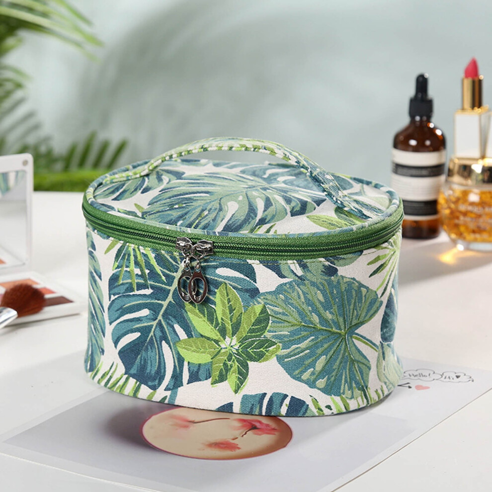 Palm Leaf Makeup Bag Tropical Palm Trees Cosmetic Bag Zipper Pouch Large Toiltry Bag Travel Linen Make Up Organizer Purse for Women