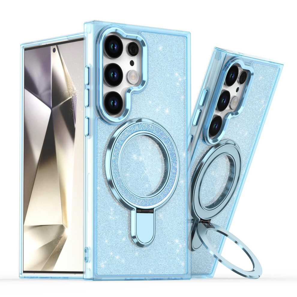 Magsafe Compatible Galaxy S25 Ultra Case, Shockproof Militarygrade Magnetic Ring Kickstand Glitter Cover, Blue 9771547578956