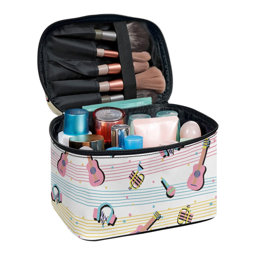 Guitar Music Pattern Travel Cosmetic Bag Organizer Lightweight Multi-Function Makeup Organizer Makeup Cosmetic Bag Door Room Essentials