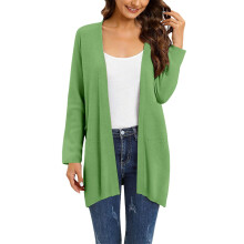 Cardigã feminino iOPQO em malha macia e leve, com abertura frontal, manga comprida, verde, tamanho M – Compatível com todos os tipos de corpo.