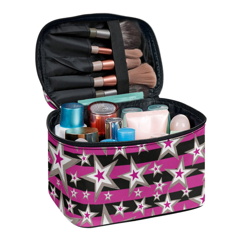 Star Stripe Pattern Large Capacity Travel Cosmetic Bag with Brush Slots for Woman Airport Airline Vacation Organization Light Handy
