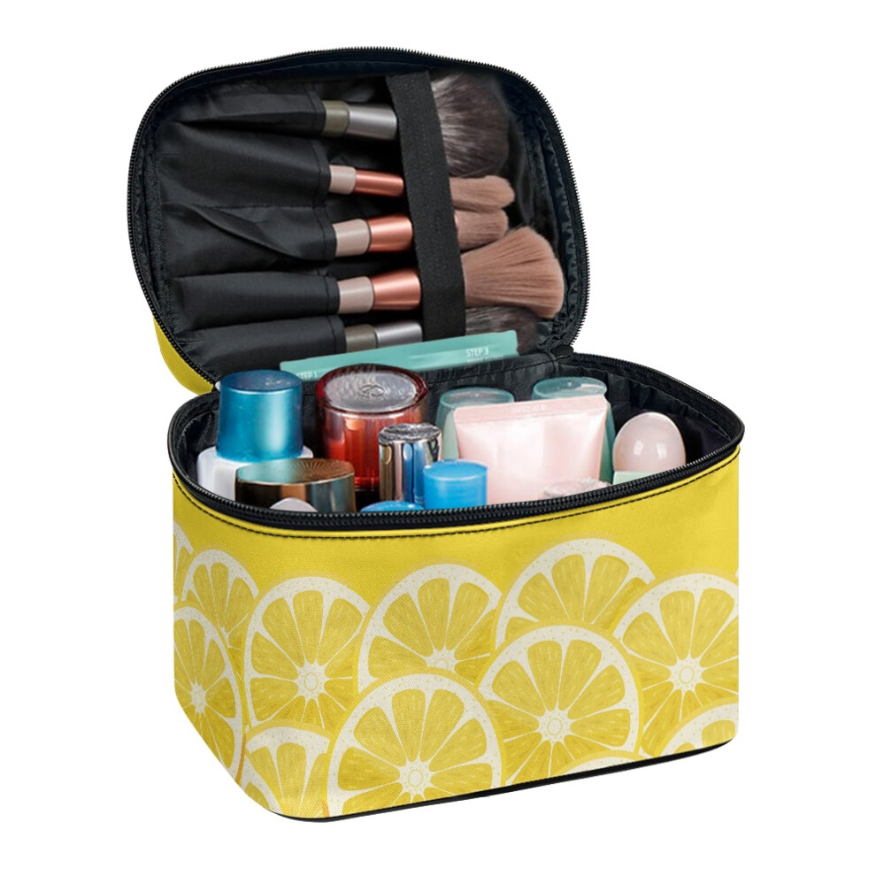 Lemons Portable Cosmetic Organizer Bags with Brush Slots Polyester Wide-open Durable