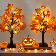 TETOU 2-Pack Lighted Fall Maple Tree, USB/Battery, 48LED, Timer, Indoor/Outdoor Fall Decor, Compatible with Thanksgiving & Harvest