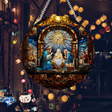 Ronde acryl kerststalversiering, 20 cm, hangende decoratie