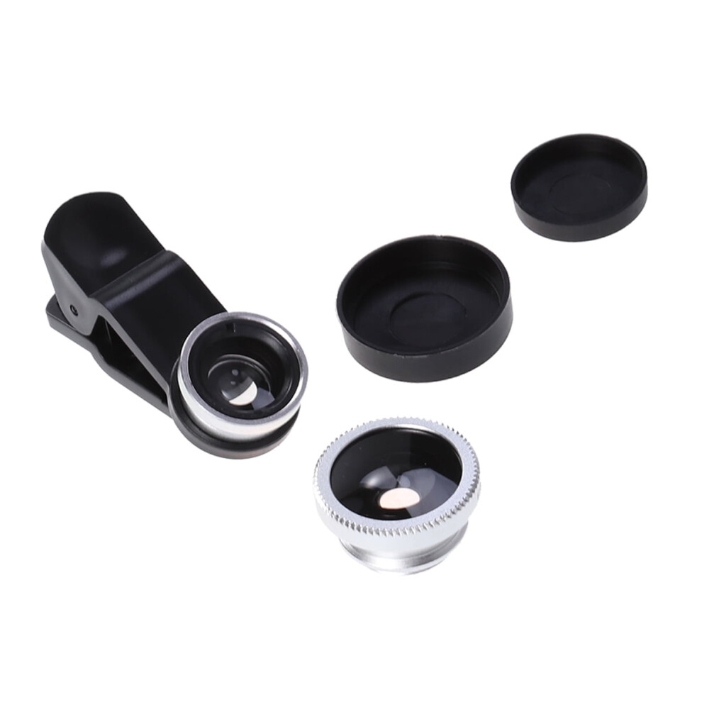 3 In 1 Phone Camera 0.67X Wide Angle Macro Lens 180 Degree Fisheye Clip-On Professional For Other Smartphones (Silver) Silver 9479868990180