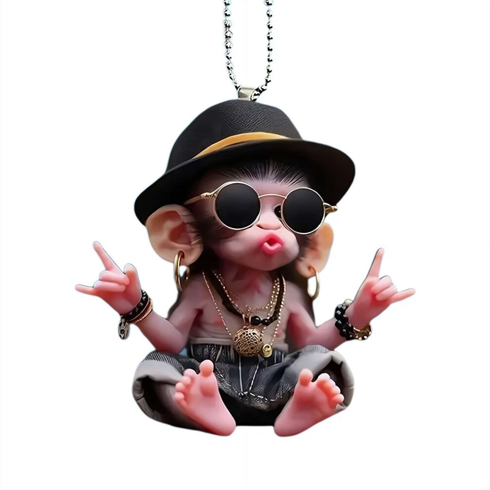 2D Acrylic Cartoon Monkey Car Rearview Mirror Hanging Ornament - Creative Personality Decoration For Auto Interior 9479868570085