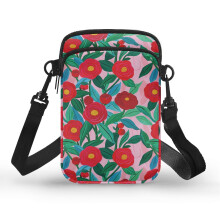 Läckagesäker justerbar axelväska, polyesteraxelväskor för unisex, röda blommor på rosa