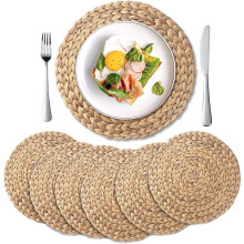 4-Pack Round Woven Placemats, Natural Water Hyacinth, Braided Straw Table Mats (11.8") – Fall, Halloween, Thanksgiving, Christmas