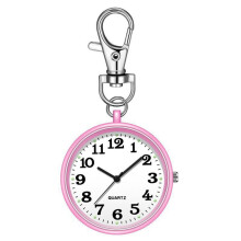 Taschenuhr zum Anklipsen, Quarz-Taschenuhr mit Schlüsselschnalle, zum Aufhängen, Digitaluhr-Clip für Krankenschwestern, Ärzte, Rosa+Weiß