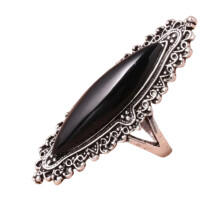 Elegant 925 Silver Rings for Women Black Retro Fashion Statement Big Stone Turkish Style Jewelry Unique Gemstone Accessories for Her