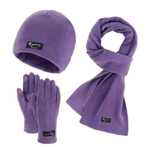 Set căciulă polară de iarnă, eșarfă și mănuși tactile