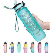(Light blue) Water Bottle With Time Marker 1l Leakproof With Straw And Filter Tritan Bpa Free